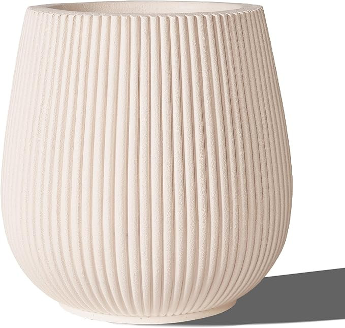 16 Inch Handmade Concrete Outdoor Planter - Classic Striped Design | Fiberglass & Composite Mater... | Amazon (US)