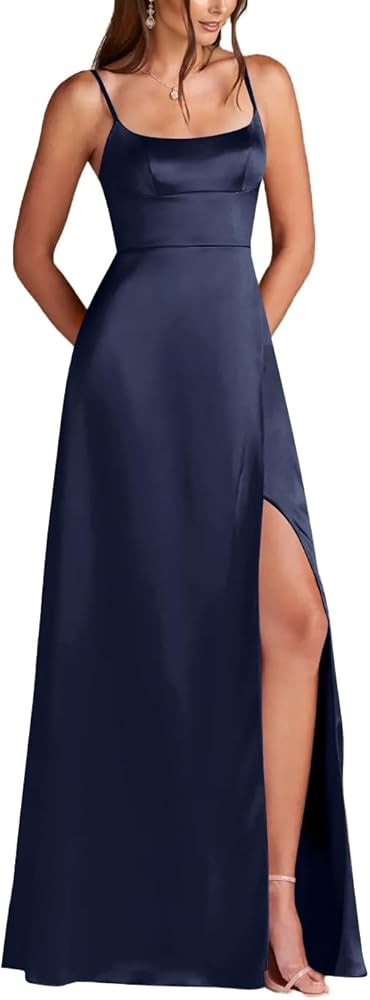 VECVOC Women's Spaghetti Straps Satin Prom Dress Floor Length Scoop Neck Formal Evening Party Gow... | Amazon (US)