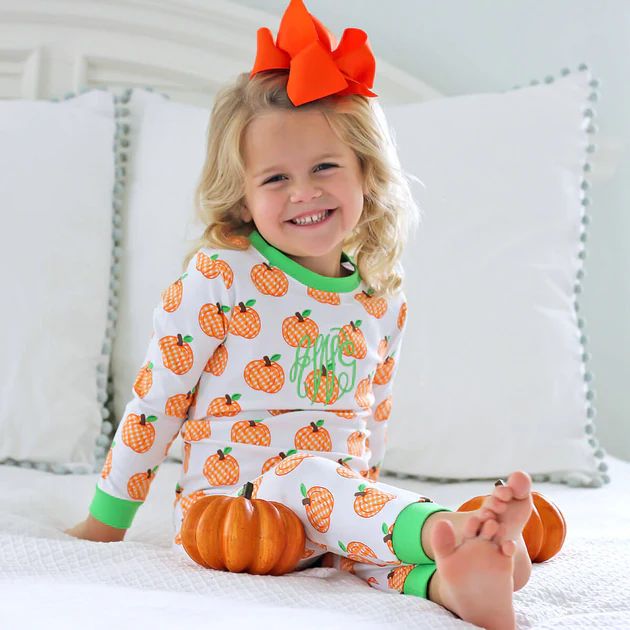 Orange Gingham Pumpkin Print Knit Loungewear | Classic Whimsy