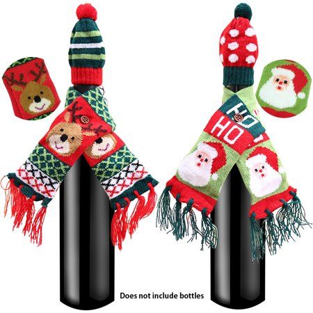 2 Sets Christmas Wine Bottle Knitted Sweater Cover Scarf Hat Decorations for Party New Year;2 Sets C | Walmart (US)