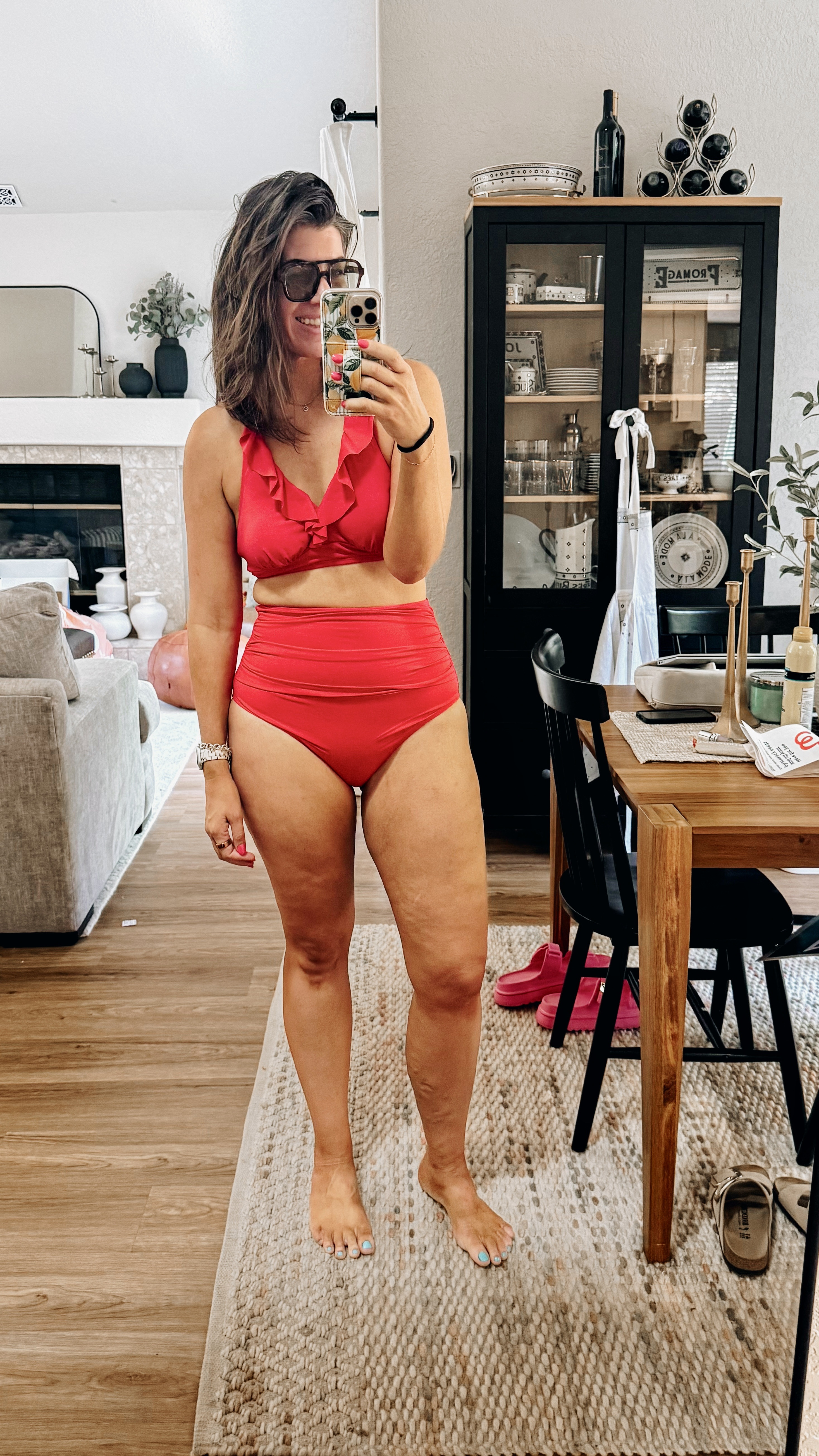 In a medium ruffle bikini top and large high waisted bottom- has shapewear 

#LTKSaleAlert #LTKMidsize #LTKSwim