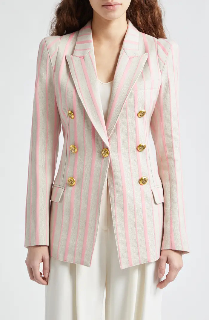Smythe Pagoda Stripe Faux Double Breasted Cotton & Linen Blazer | Nordstrom | Nordstrom