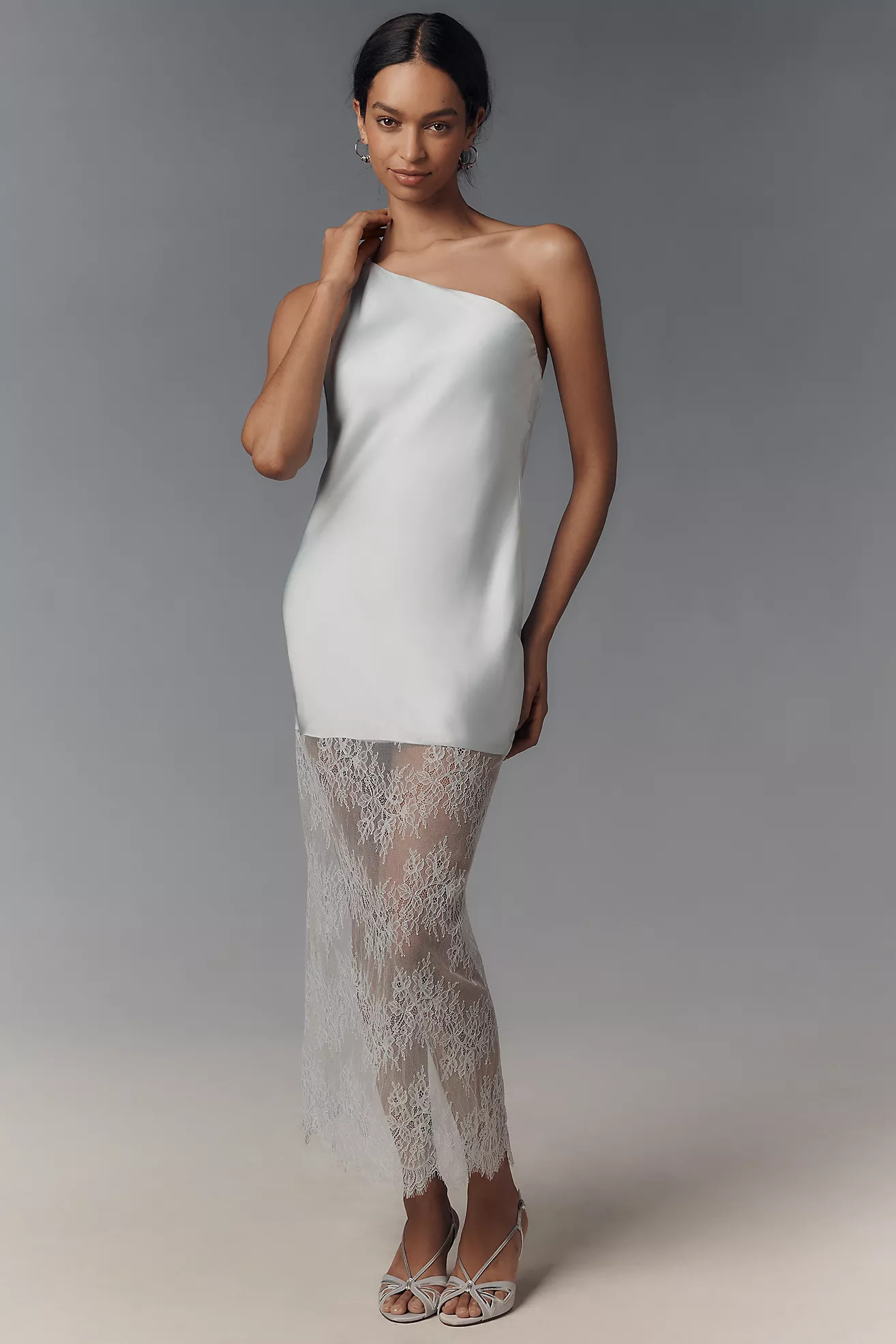 Shona Joy Labyrinth One-Shoulder Silky Sheer Lace Maxi Dress | Anthropologie (UK)