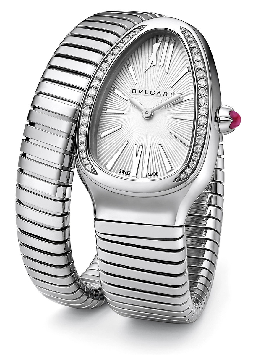 Women's Serpenti Tubogas Stainless Steel & Diamond Single Twist Watch - Silver | Saks Fifth Avenue