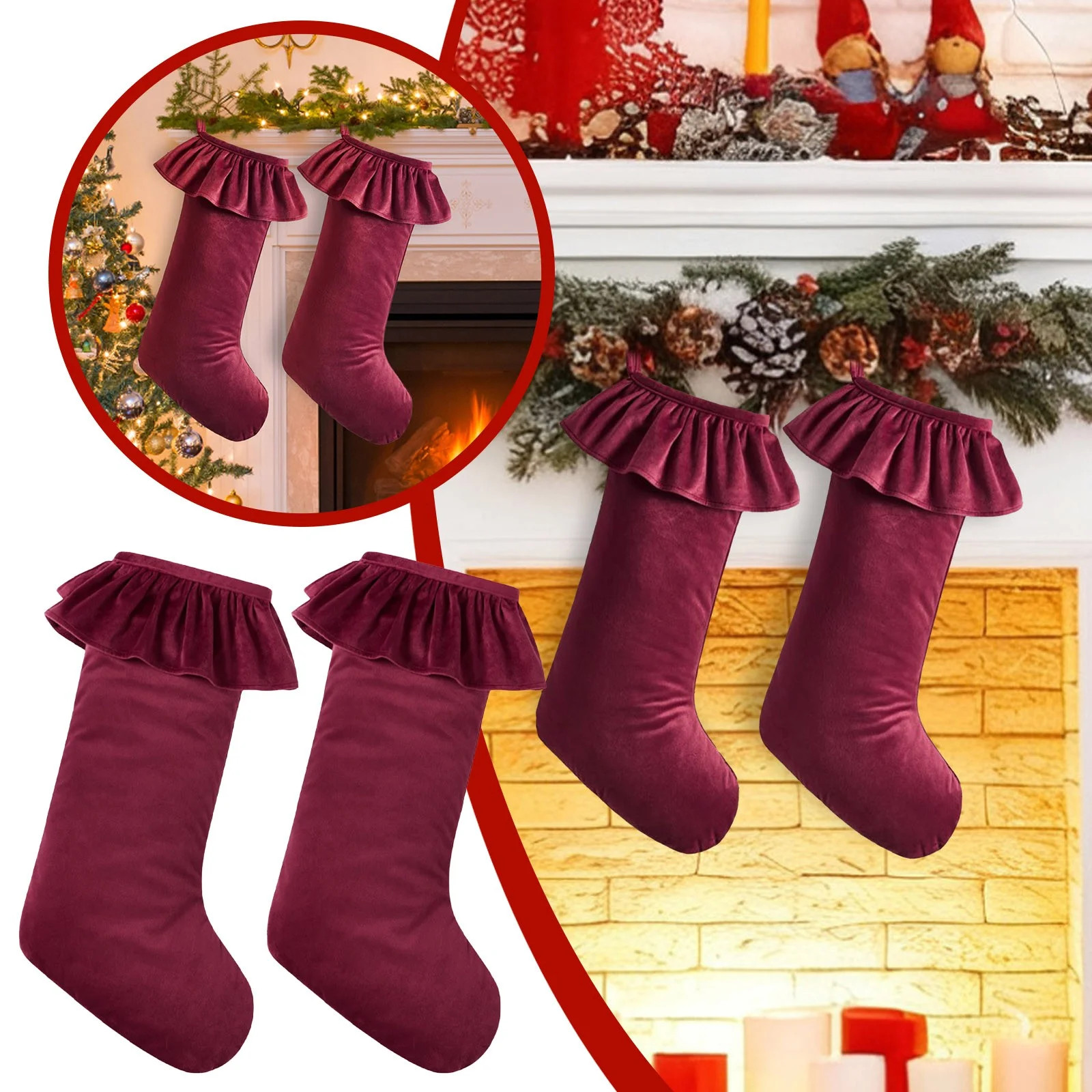 Event & Party Red Velvet Stockings for Fireplace Decorations - Ideal for Hanging and Candy Filler... | Walmart (US)