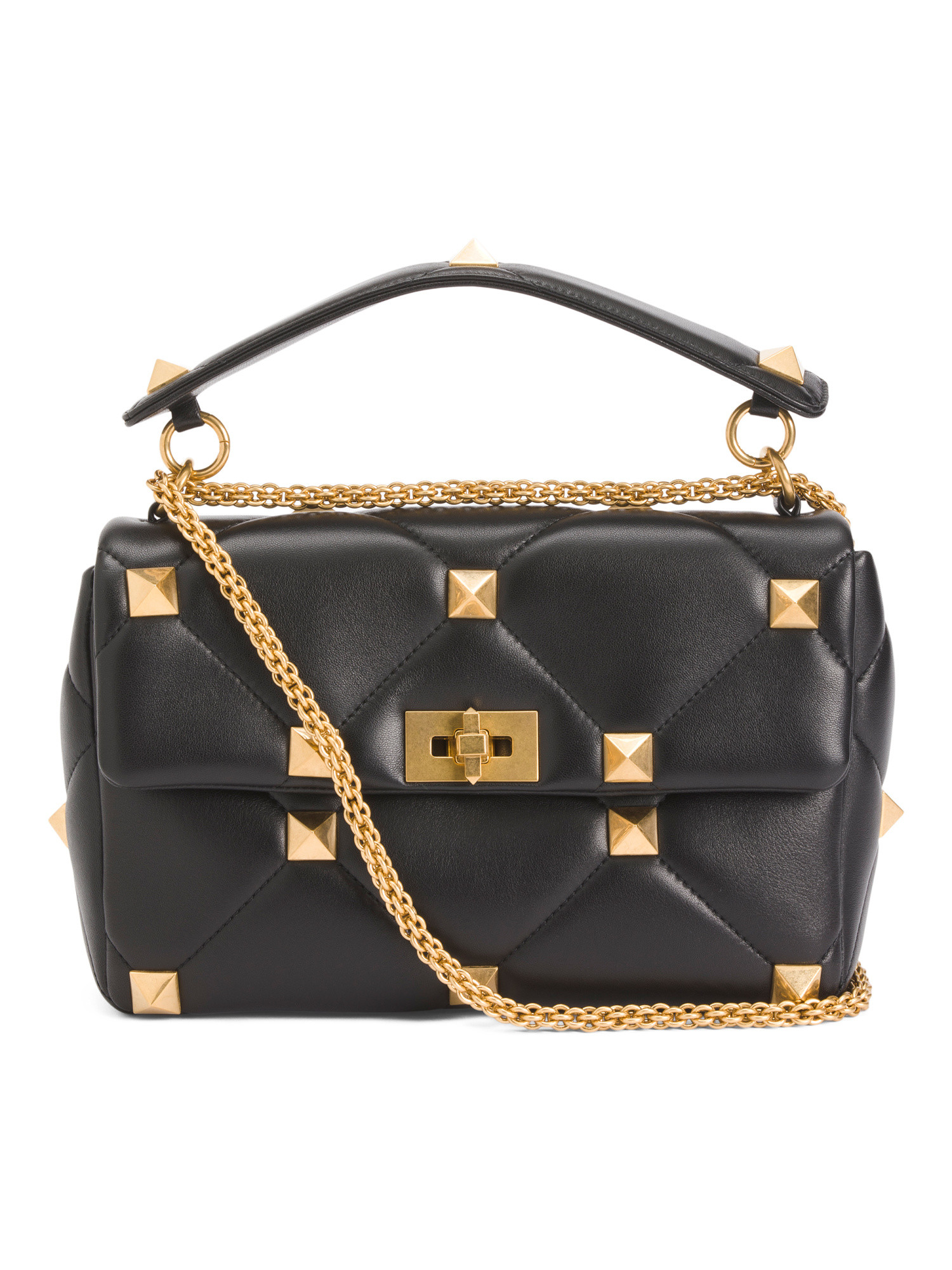 Made In Italy Leather Roman Stud Top Handle Large Shoulder Bag | TJ Maxx