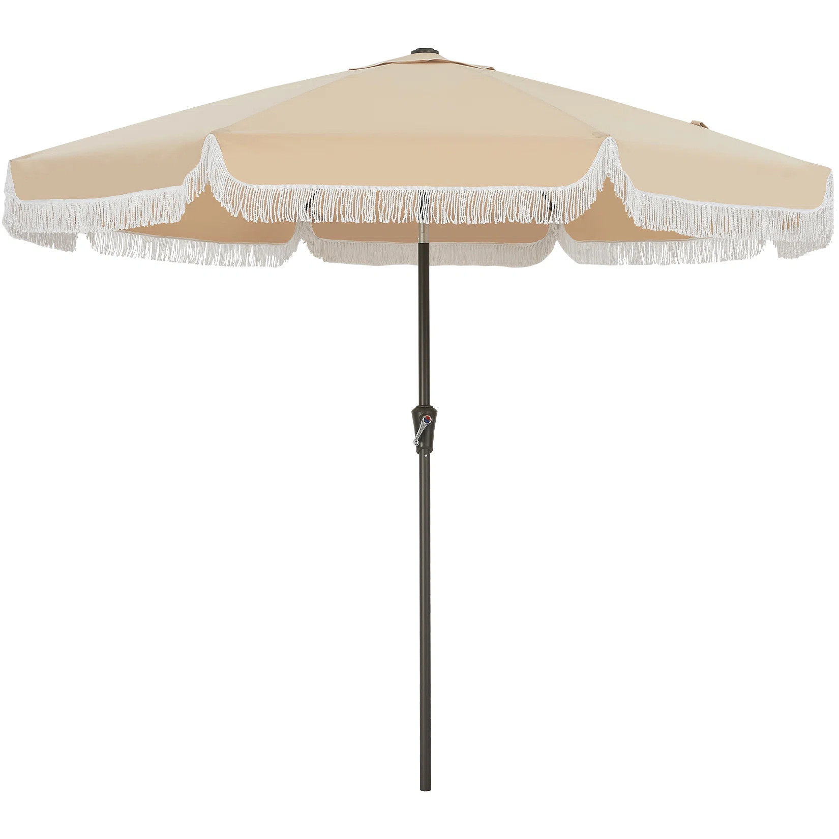9FT Fringe Patio Umbrella with Crank Lift and Push Button Tilt, 8 Fiberglass Ribs, 1.5 Inch Steel... | Wayfair North America