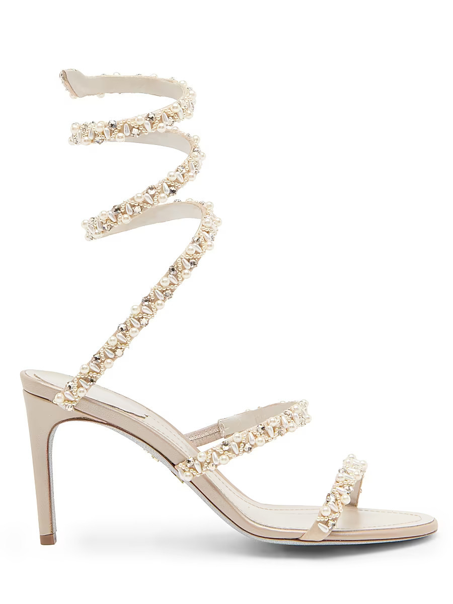 Women's 80MM Embellished Satin Sandals - Beige Satin Pearls - Size 10 | Saks Fifth Avenue