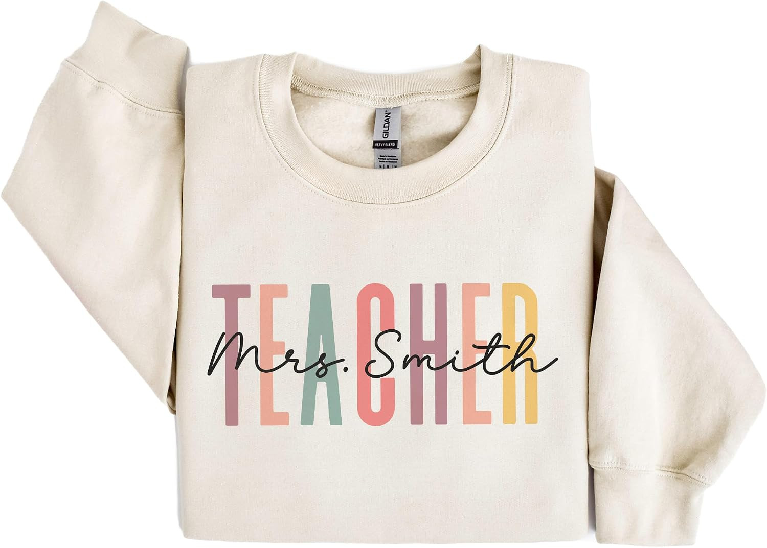 Custom Colorful Teacher Sweatshirt, Personalized Gift For Teachers, Mrs. Teacher Last Name Pullover Sweater, Teacher Appreciation Gifts, Unisex Crewneck Sweatshirt | Amazon (US)