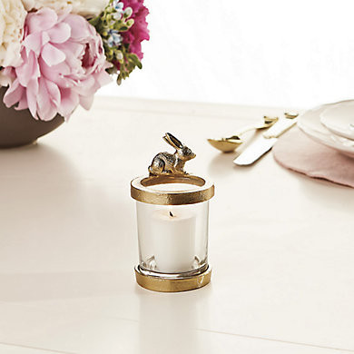 Rabbit Hurricane Handmade Glass & Brass Finish Tealight Holder | Ballard Designs, Inc.