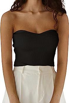 SAFRISIOR Women Strapless Sweetheart Tube Top Sleeveless Backless Off Shoulder Knit Crop Tank Cor... | Amazon (US)