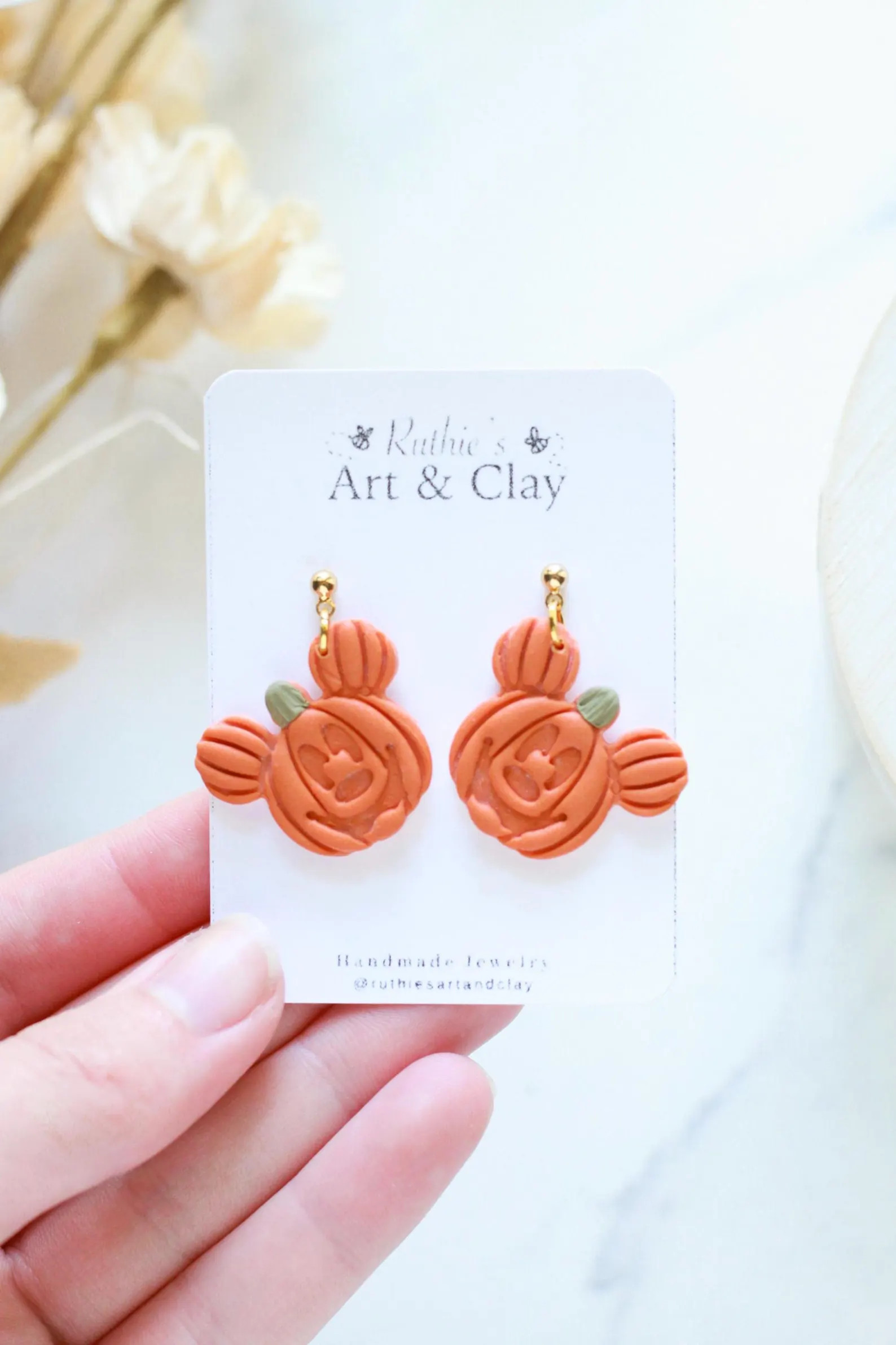 Mickey Jack O Lantern Pumpkin Dangle Earrings | Handmade Polymer Clay Disney Inspired Studs | Hal... | Etsy (Global)