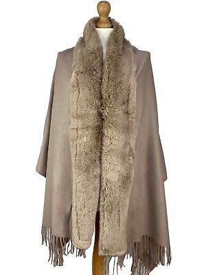 New Winter Heavy Weight Plain Scarf With Faux Fur Poncho Super Soft Shawl Wrap | eBay UK