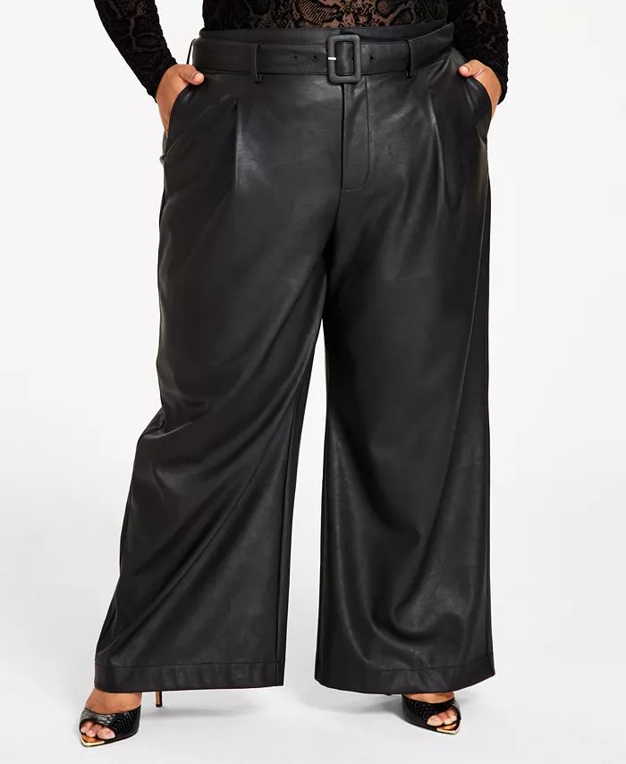 Trendy Plus Size Faux-Leather Wide-Leg Pants | Macy's