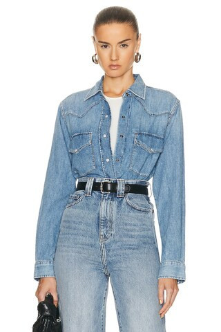 Citizens of Humanity Cropped Western Shirt in Denim-Light | FWRD 