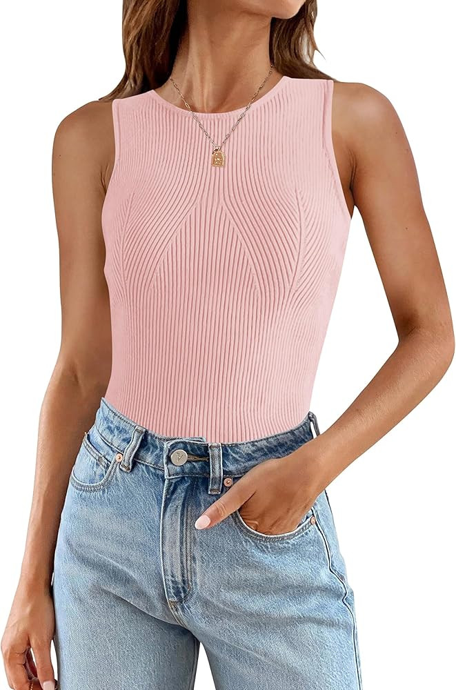 PRETTYGARDEN Womens Ribbed Tank Tops 2024 Summer Crewneck Sleeveless Tops Casual Tight Slim Fitte... | Amazon (US)