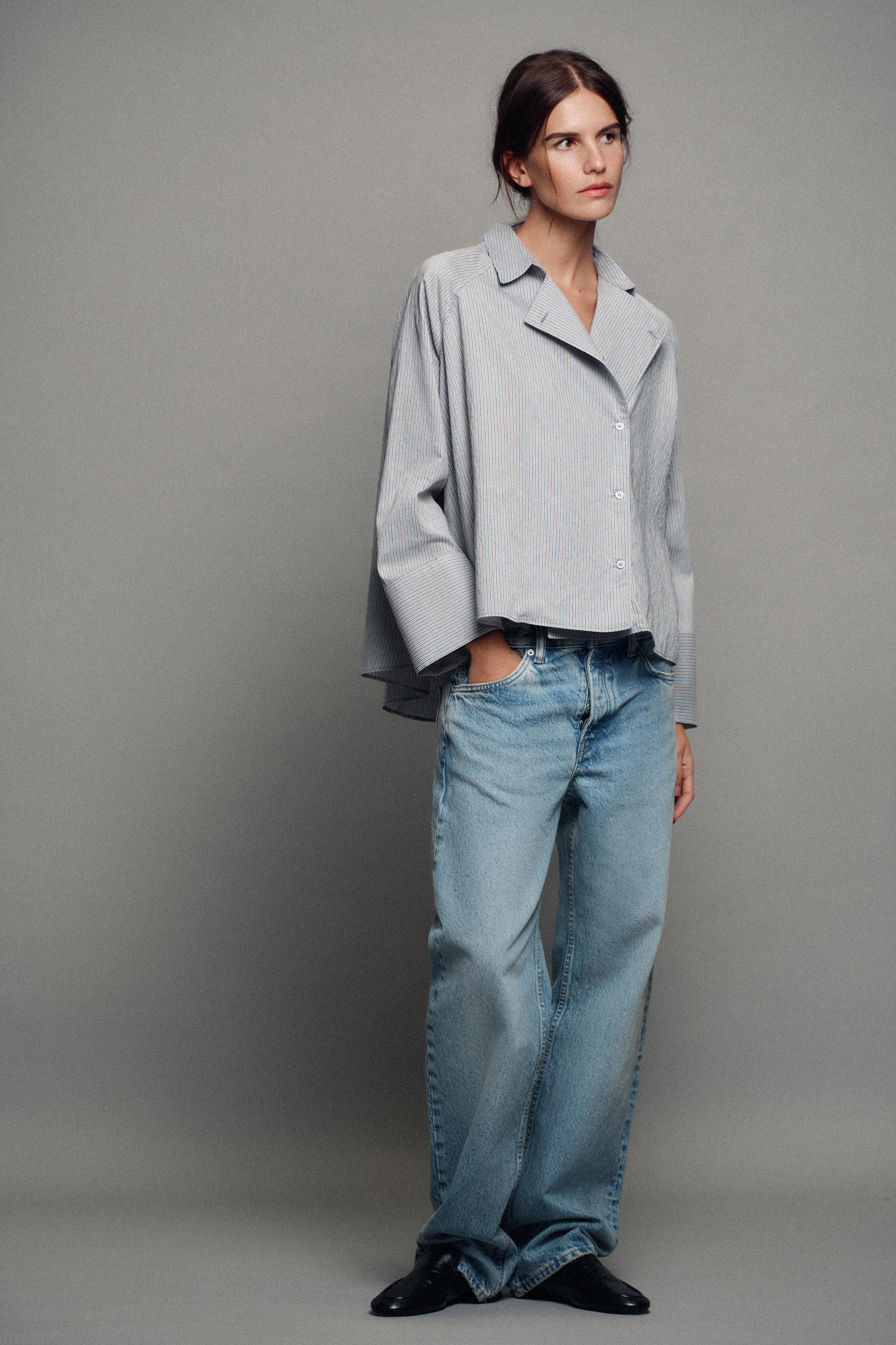 Zara - Zw Collection Striped Crossover Shirt - Blue - Xl - Woman | Zara US