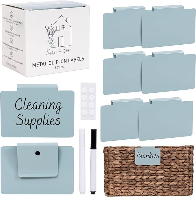 Hygge & Sage: Metal Bin Labels for Home Organization | Non-Slip Basket Labels Clip On for Storage... | Amazon (US)