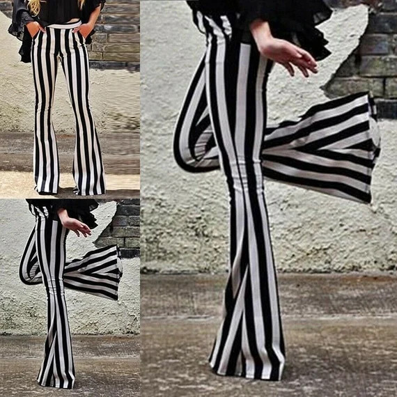 Cute Black and white striped flared trousers - beetlejuice style Bell bottom leggings - goth fash... | Etsy (US)