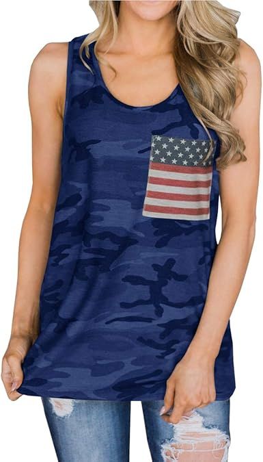 Barlver Women's American Flag Tank Tops 4th of July Camo Tee Loose Sleeveless Tunic Patriotic USA... | Amazon (US)