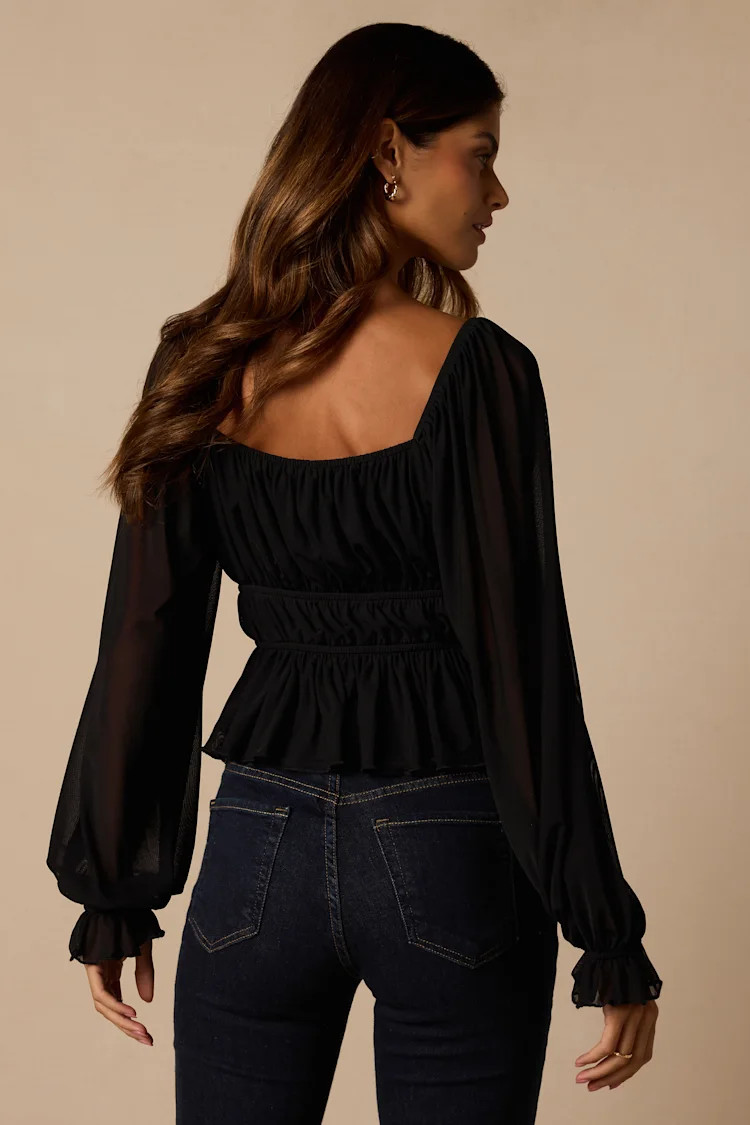 Caldwell Black Mesh Long Sleeve Top | Lulus