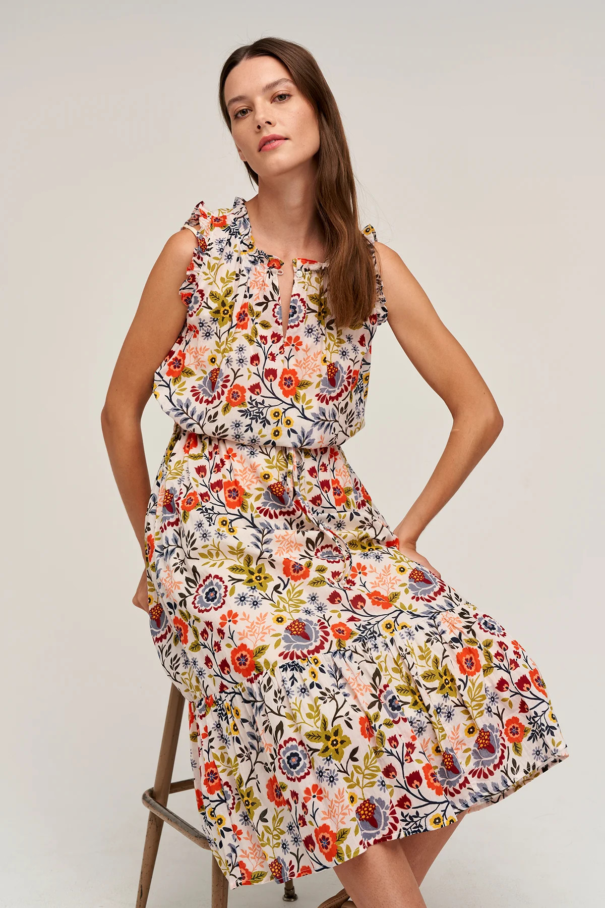 MORGAN PRINTED COTTON VOILE SLEEVELESS MIDI DRESS | Velvet by Graham & Spencer