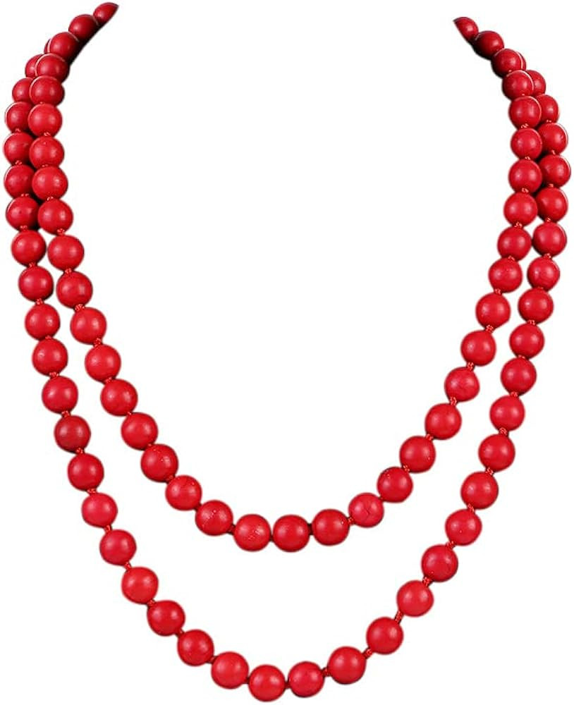 Fuqimanman2020 Long Turquoise Beaded Strand Necklace Endless Round Beads Multi Layer Heart Yoga M... | Amazon (US)
