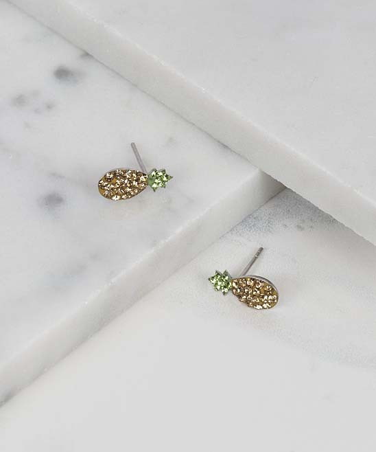 Lyric Sterling Women's Earrings Multi - Crystal & Sterling Silver Pineapple Stud Earrings | Zulily