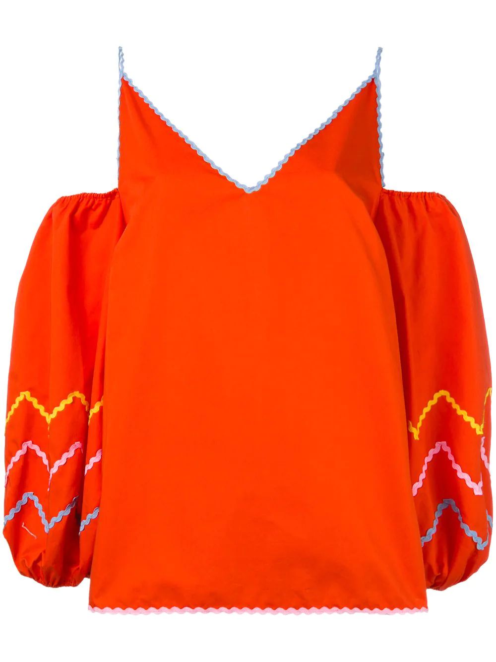 Anna October puff-sleeve cold shoulder top - Yellow & Orange | FarFetch US