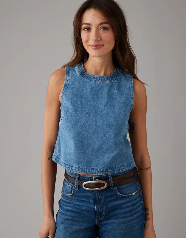 AE Sleeveless Cropped Denim Shift Top | American Eagle Outfitters (US & CA)