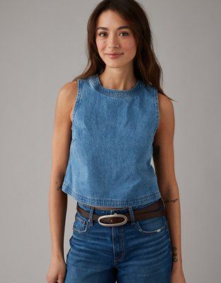 AE Sleeveless Cropped Denim Shift Top | American Eagle Outfitters (US & CA)
