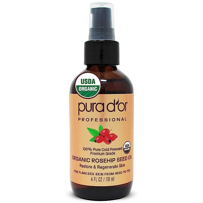 PURA D'OR Organic Rosehip Seed Oil (4oz / 118mL) 100% Pure Cold Pressed USDA Certified Organic, A... | Amazon (US)