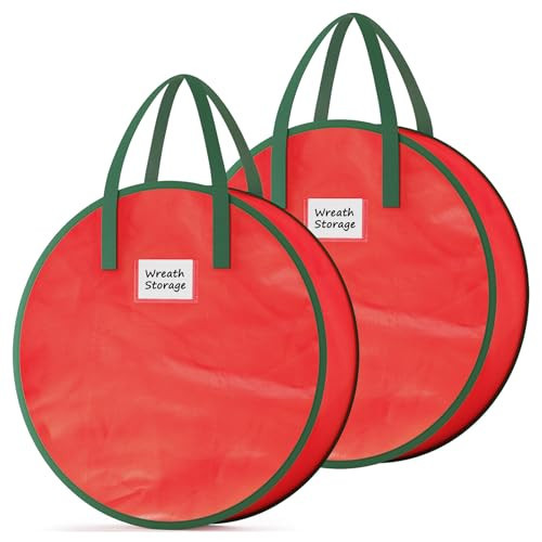 Criusia Wreath Storage Container, 2 Pack Christmas Wreath Storage Bag with Sturdy Handle, Two-Way Zipper,Durable Wreath Storage Organizer Box for Holiday Decoration (Red, 24"x8") | Amazon (US)