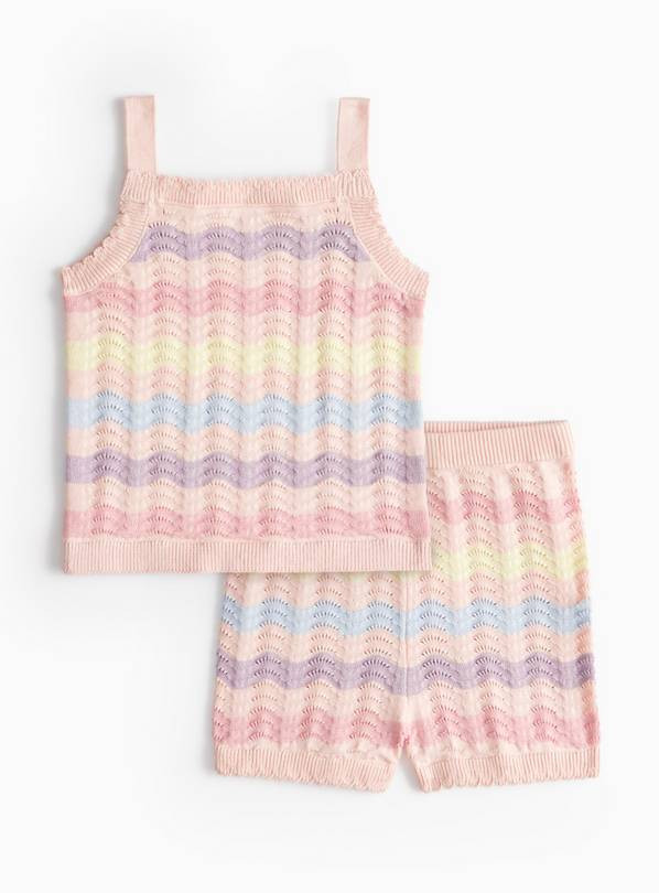 Pink Rainbow Stripe Knitted Top & Shorts Set 3-6 months | Tu Clothing