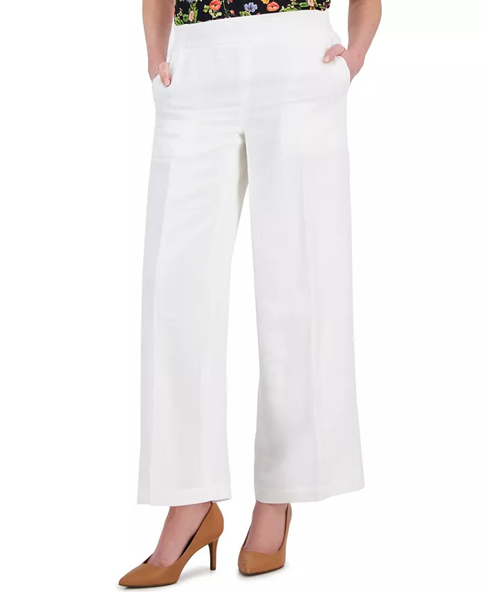 Women's Linen-Blend Pull-On Wide-Leg Pants | Macy's