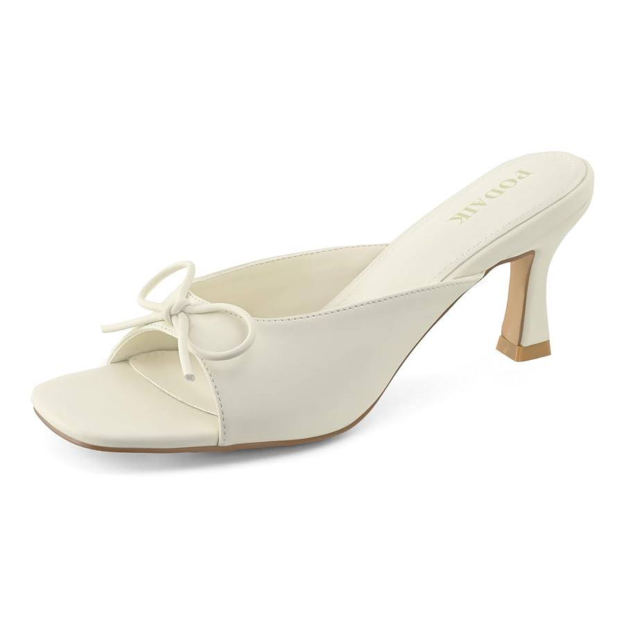 Kitten Heels for Women Slip On Sandals Bow Mules Heeled Sandals Square Open Toe Dress Party Slide... | Amazon (US)