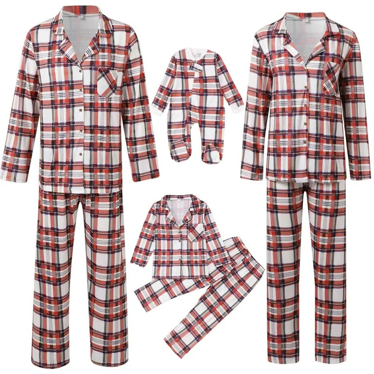 Gyexs Christmas Pajamas for Family, Plaid Button Down Shirts Pants 2PC Pajama Sets, Family Matchi... | Walmart (US)