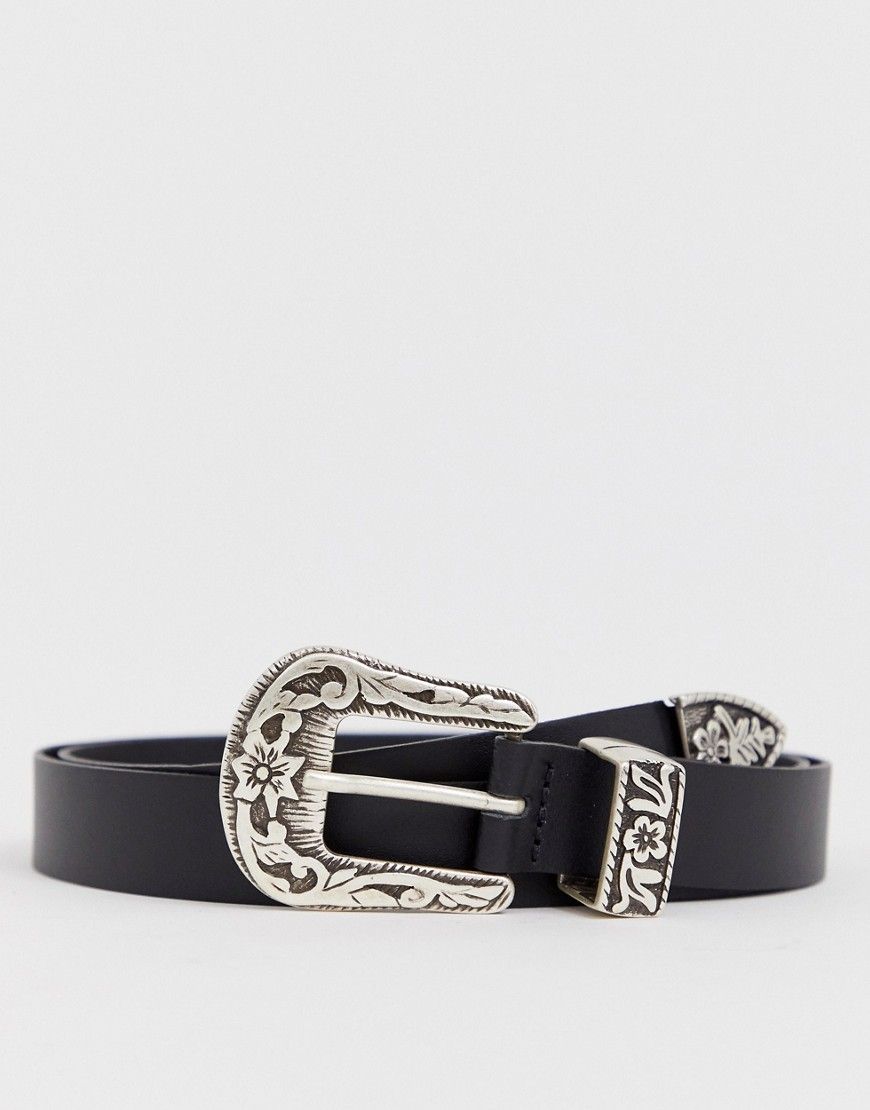 ASOS Leather Slim Western Belt In Black - Black | ASOS US