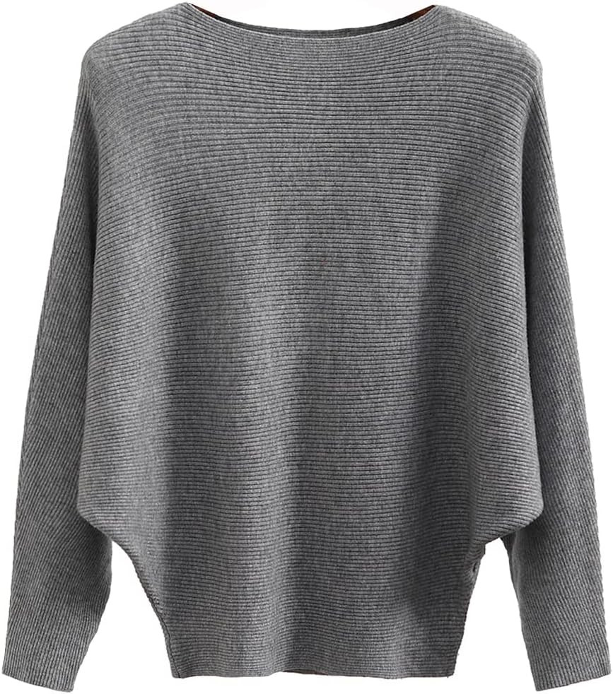 Boat Neck Batwing Knitted Sweater for Women | Amazon (US)