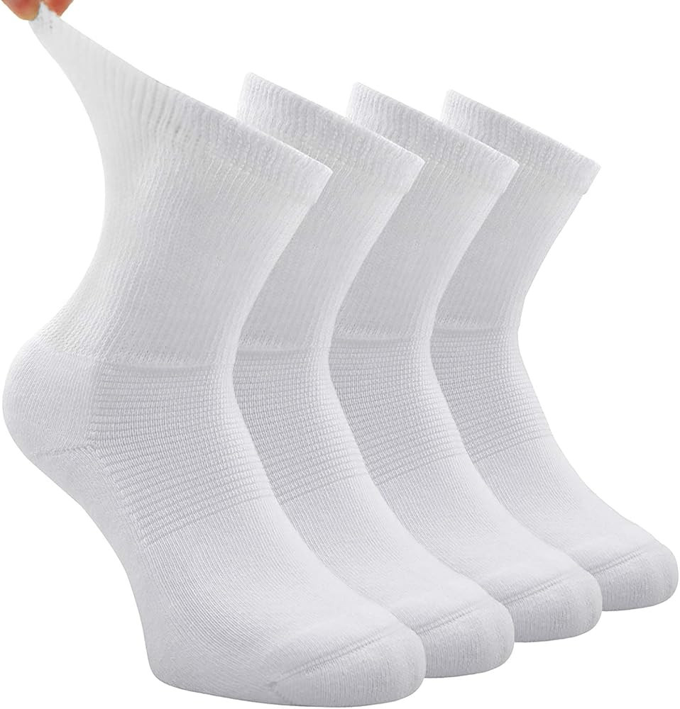 Busy Socks 4 Pack Non-binding Diabetic Socks for Men Women, Loose Top Crew Cotton Thick Cushion S... | Amazon (US)
