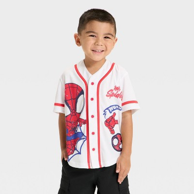 Toddler Boys' Marvel Spidey and Friends Short Sleeve Jersey - White 18M | Target