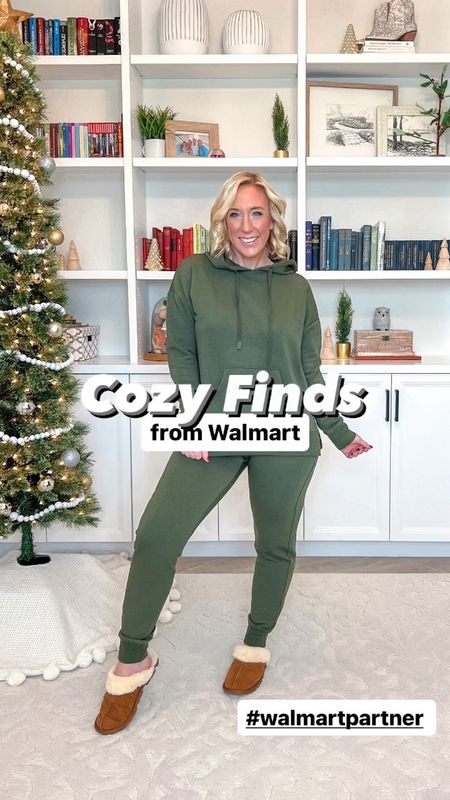 #walmartpartner @walmart cozy finds:
1. Soft hoodie & soft joggers - $15.98 each - wearing a size small in both the hoodie & joggers in the green. Super soft on the inside & pockets in both!
2. Soft hoodie & soft joggers - $15.98 each - wearing a medium in the pink hoodie & a small in the black joggers. 
3. Reebok sherpa jacket - $39 - size medium. Super cozy with sherpa on the outside and a last knit lining. (Same black joggers as outfit #2).
4. Ribbed velour 3-piece set - on sale $15 - wearing a small, but could have done a small. Comes with a matching scrunchie. Pants have pockets & the velour is super soft! 
• slippers -tts & $16.98.
* all items come in other colors!
#walmartfashion

#LTKSeasonal #LTKstyletip #LTKfindsunder50