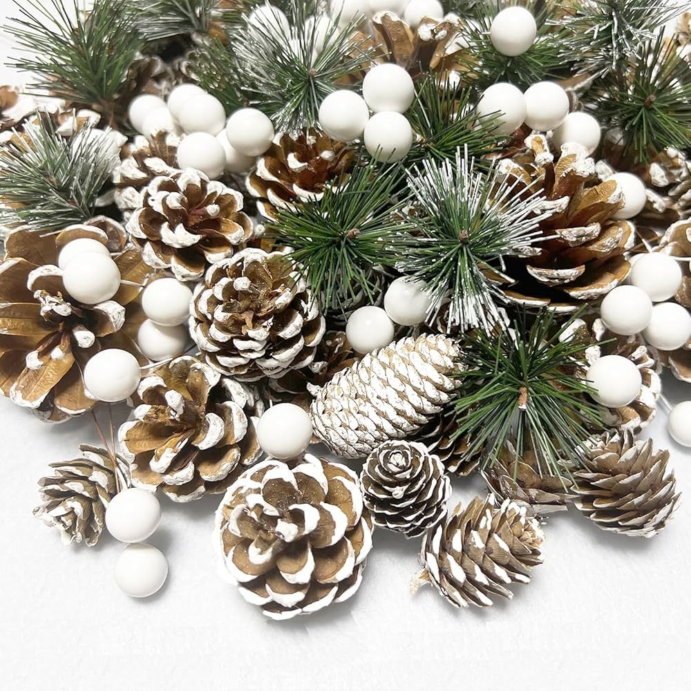 Christmas Pine Cones Berry Pine Branch Set 175PCS White Christmas Winter Wedding Decorations Orna... | Amazon (US)