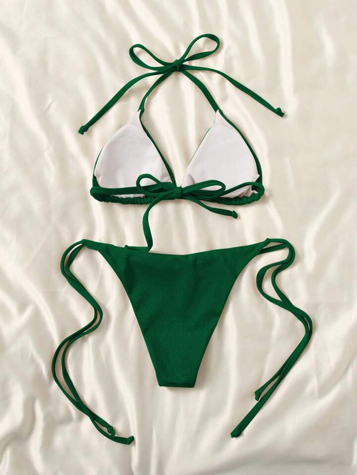 SHEIN Swim Basics Halter Triangle Tie Side Bikini Swimsuit | SHEIN