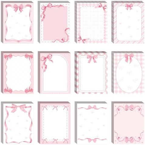 24 PCS Coquette Pink Bow Sticky Notes Watercolor Cute Self Stick Notepad Pink Ribbon Bow to Do Li... | Amazon (US)
