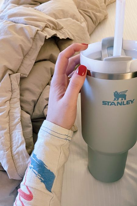 Stanley tumbler and green blanket! 