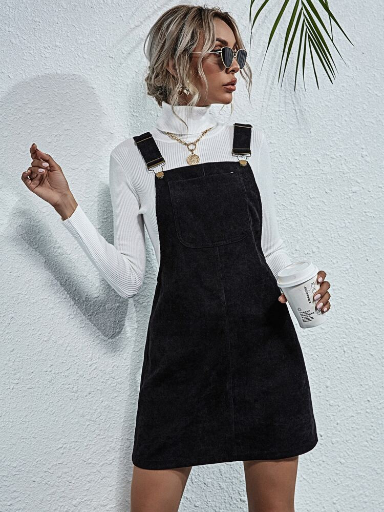 Corduroy Pocket Front Overall Dress | SHEIN