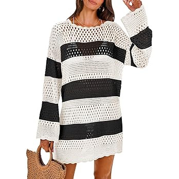 ANRABESS Women Swimsuit Crochet Swim Cover Up 2026 Summer Bathing Suit Swimwear Mesh Knit Beach D... | Amazon (US)