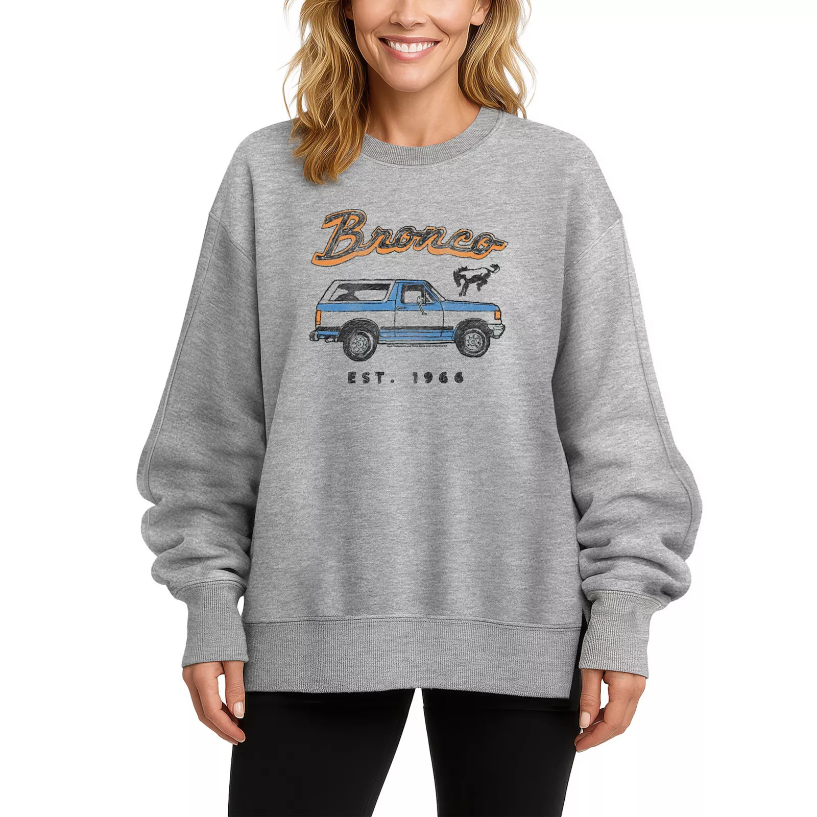 Women's Ford Retro Bronco Est. 1966 Oversized Fleece Crew Sweatshirt, Size: Small, Athletic Grey | Kohl's