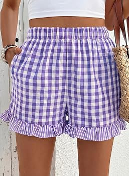 EVALESS Boxer Shorts for Women Plaid Pajama Ruffle Shorts Fashion 2026 Summer Beach Bottoms Loung... | Amazon (US)
